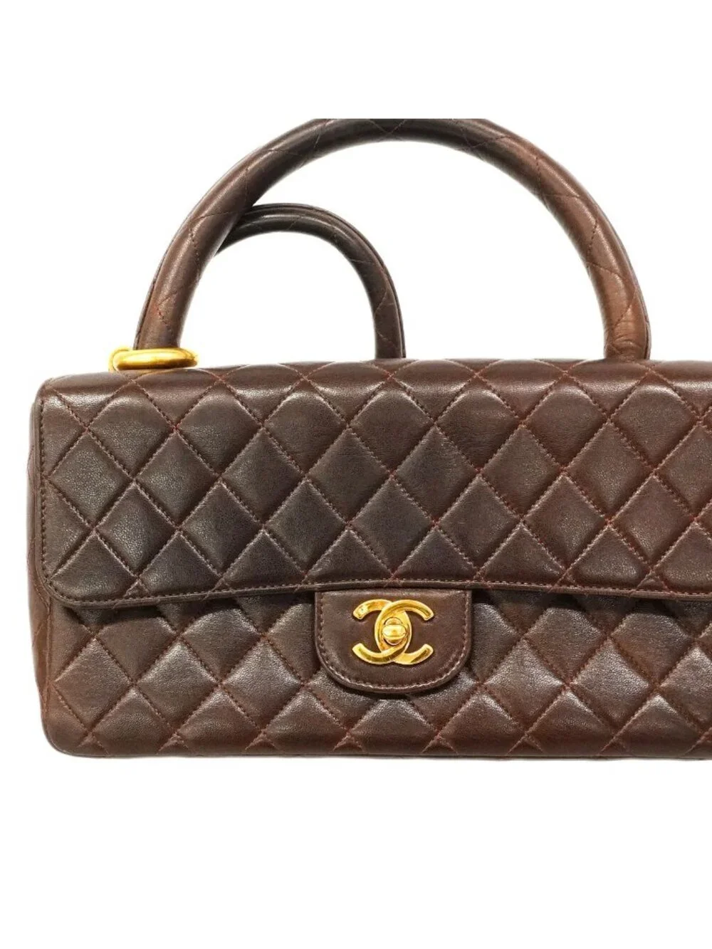 Chanel Handbag Quilted Parent Child Bag Lambskin Brown Gold